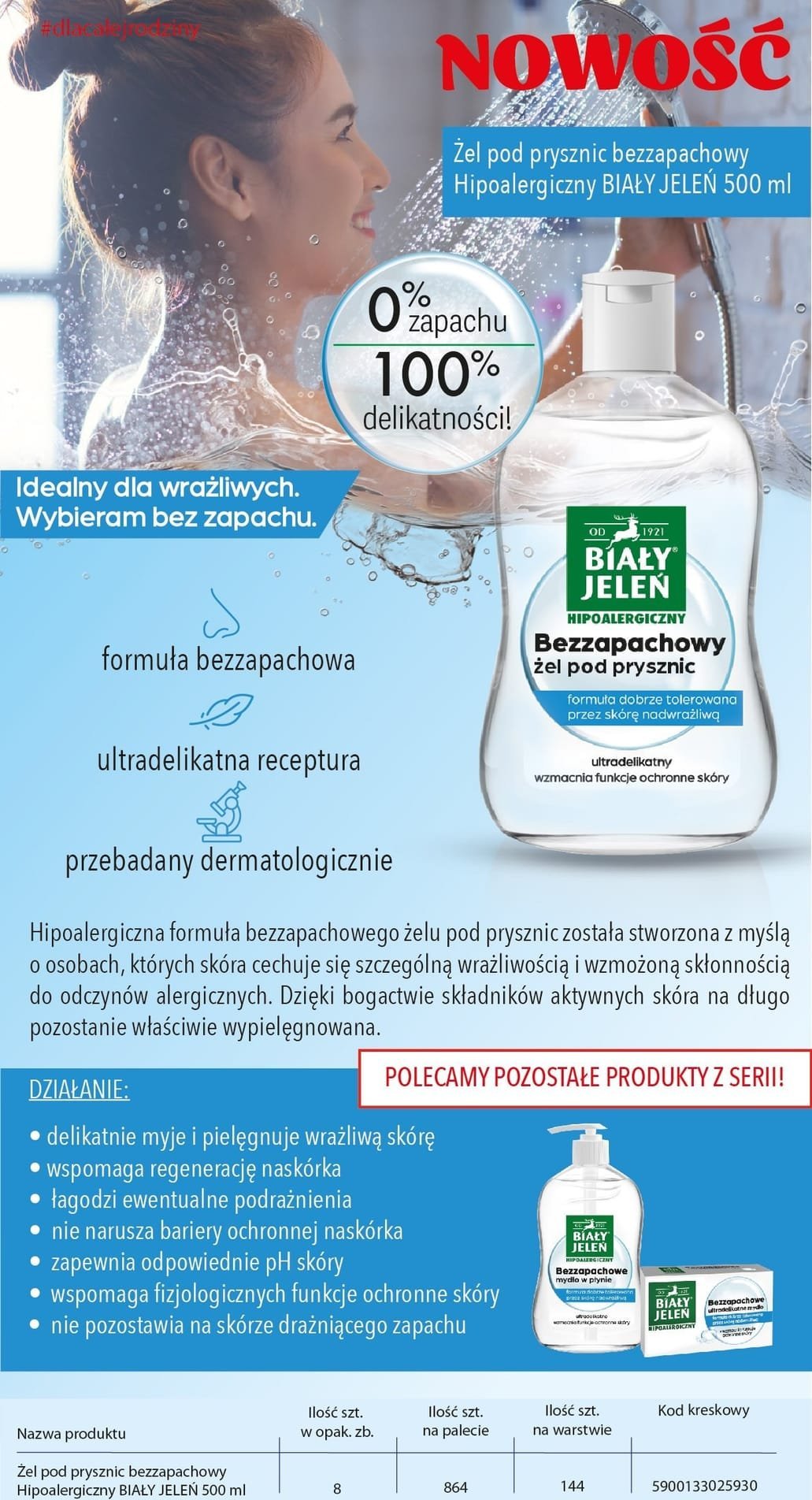 BIAŁY JELEŃ Żel pod prysznic bezzapachowy hipoalergiczny 500 ml