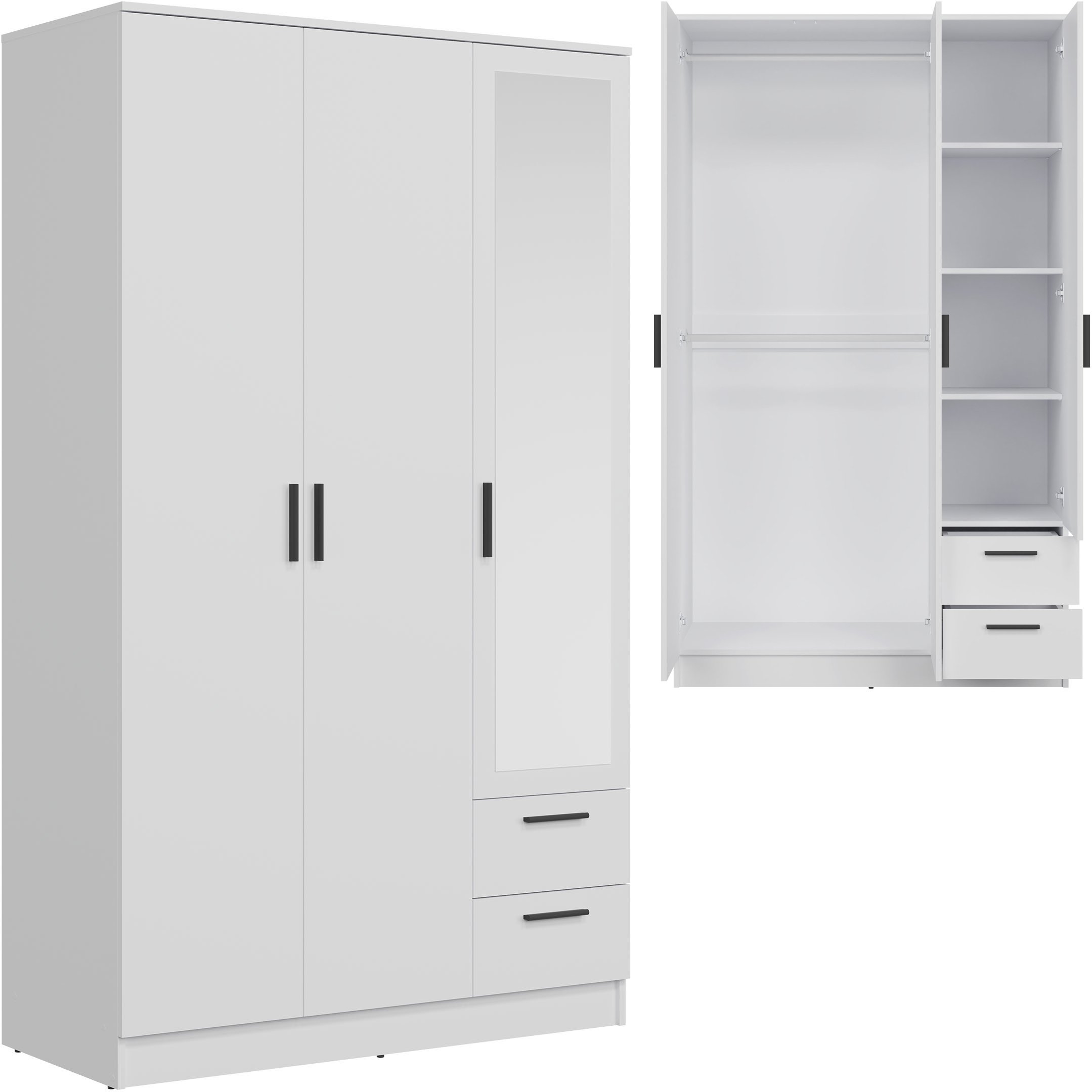 Szafa trzydrzwiowa z szufladami i lustrem 120 cm biała MONTANA MT03