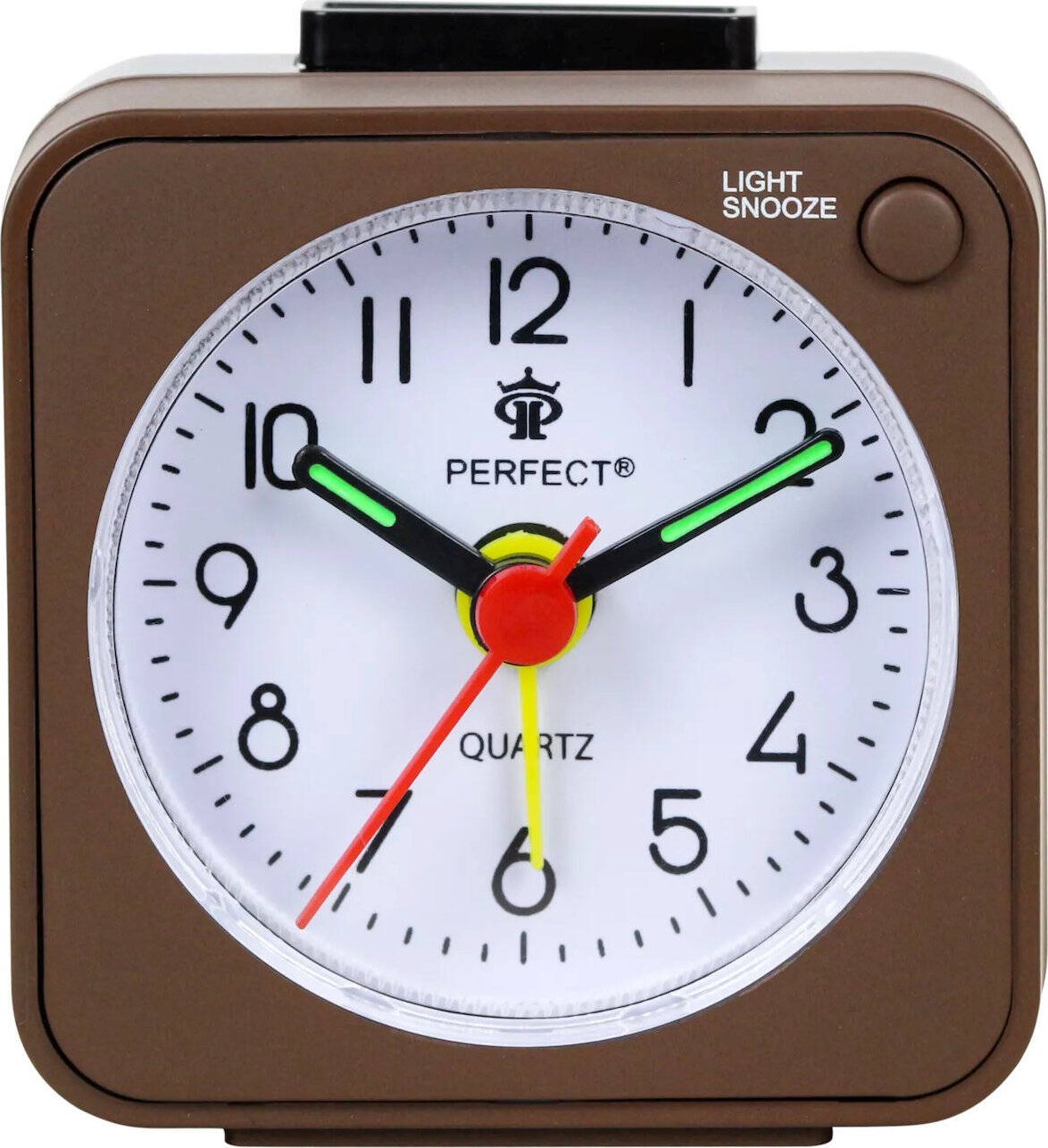 Perfect Budzik Perfect BB05508 brązowy mały 5,7 cm podświetlenie drzemka .