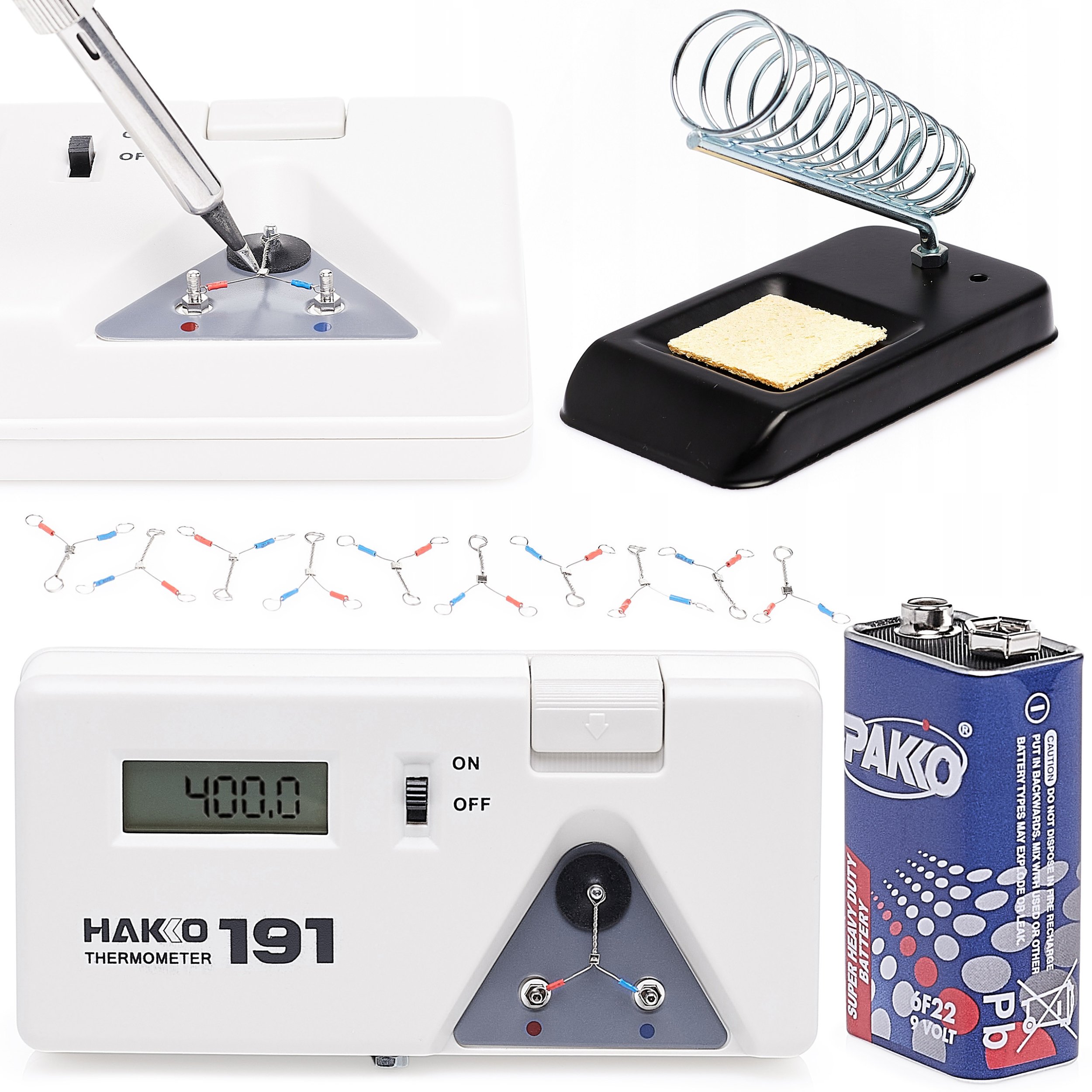 Precyzyjny Miernik Temperatury Grotu Hakko 191 do Lutownic + Podstawka Uniwersalna na Lutownicę Kolbową