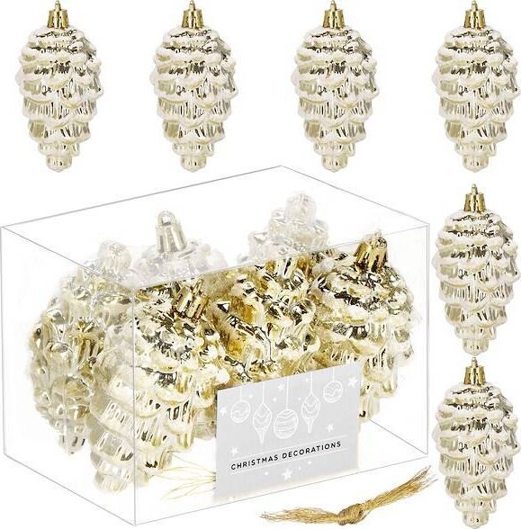 Dekoracja świąteczna Springos Zawieszki choinkowe szyszki 6 szt. ozdoby świąteczne 9,5 cm bombki złoty brokat UNIWERSALNY