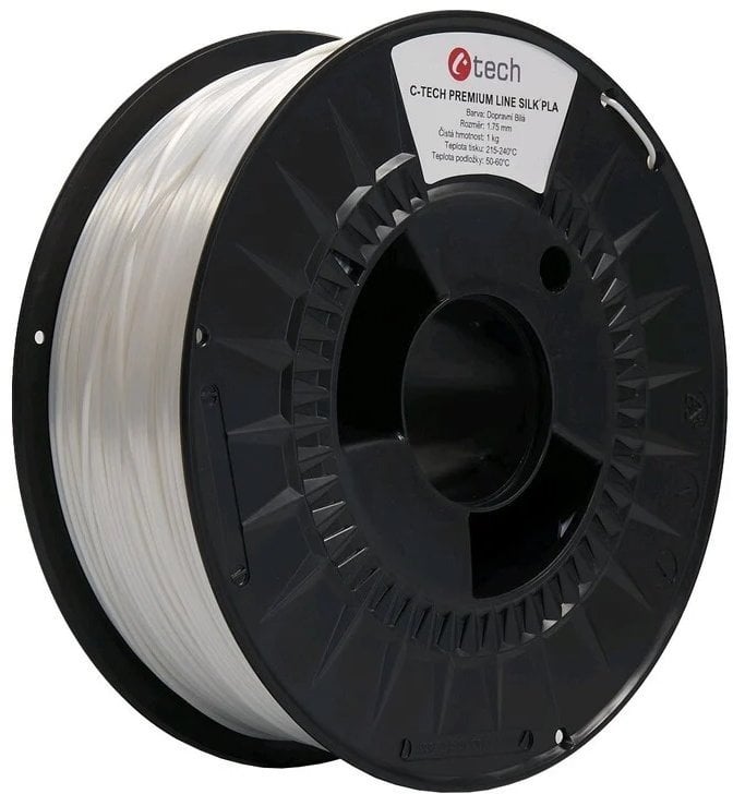 C-Tech C-TECH Nawój filamentowy (filament) PREMIUM LINE, Silk PLA, biały transportowy, RAL9003, 1,75mm, 1kg