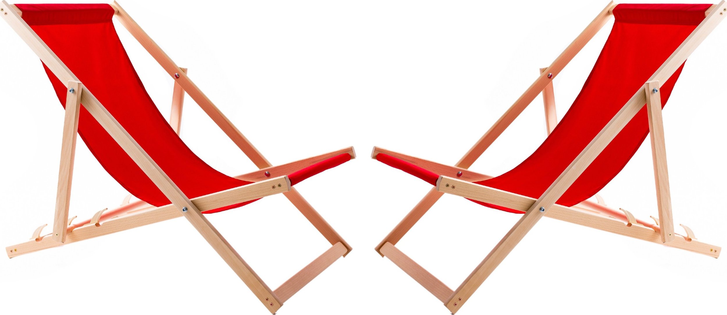 2X LEŻAK PLAŻOWY OGRODOWY DREWNIANY SKŁADANY WOODOK czerwona tkanina