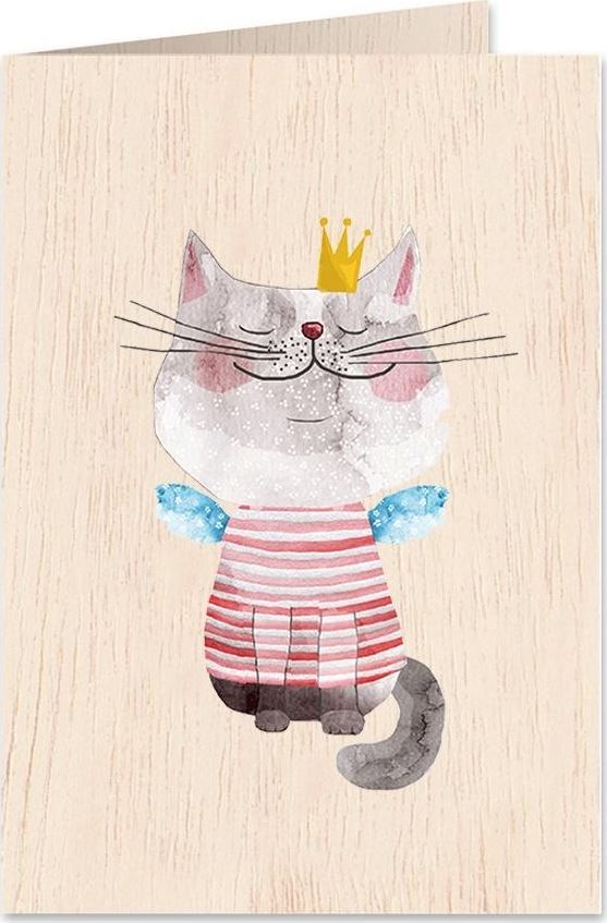 Cozywood Karnet drewniany C6 + koperta Kot w koronie