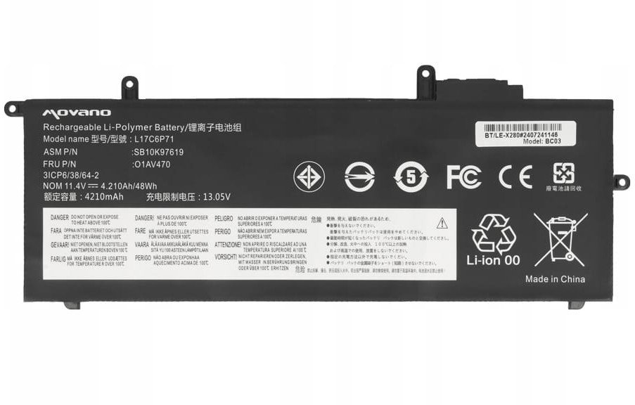 Bateria Movano do Lenovo ThinkPad A285, X280