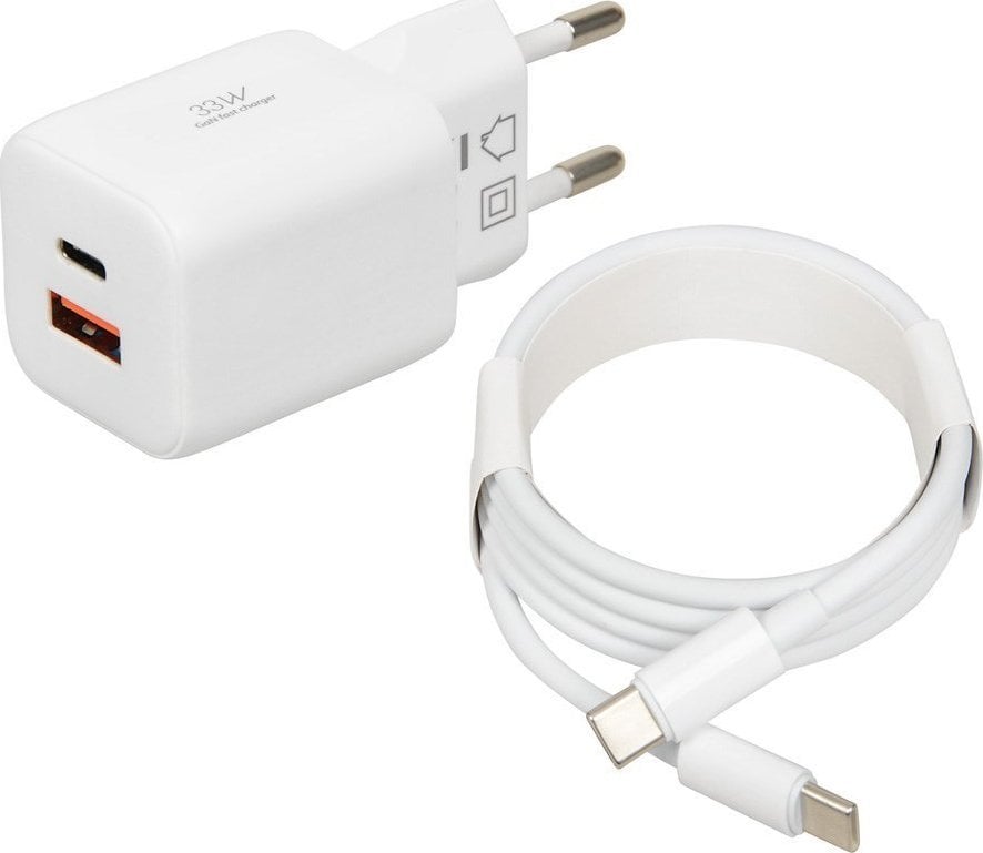 Ładowarka sieciowa iBOX C-42 USB A+C 33W kabel USB-C do USB-C biała