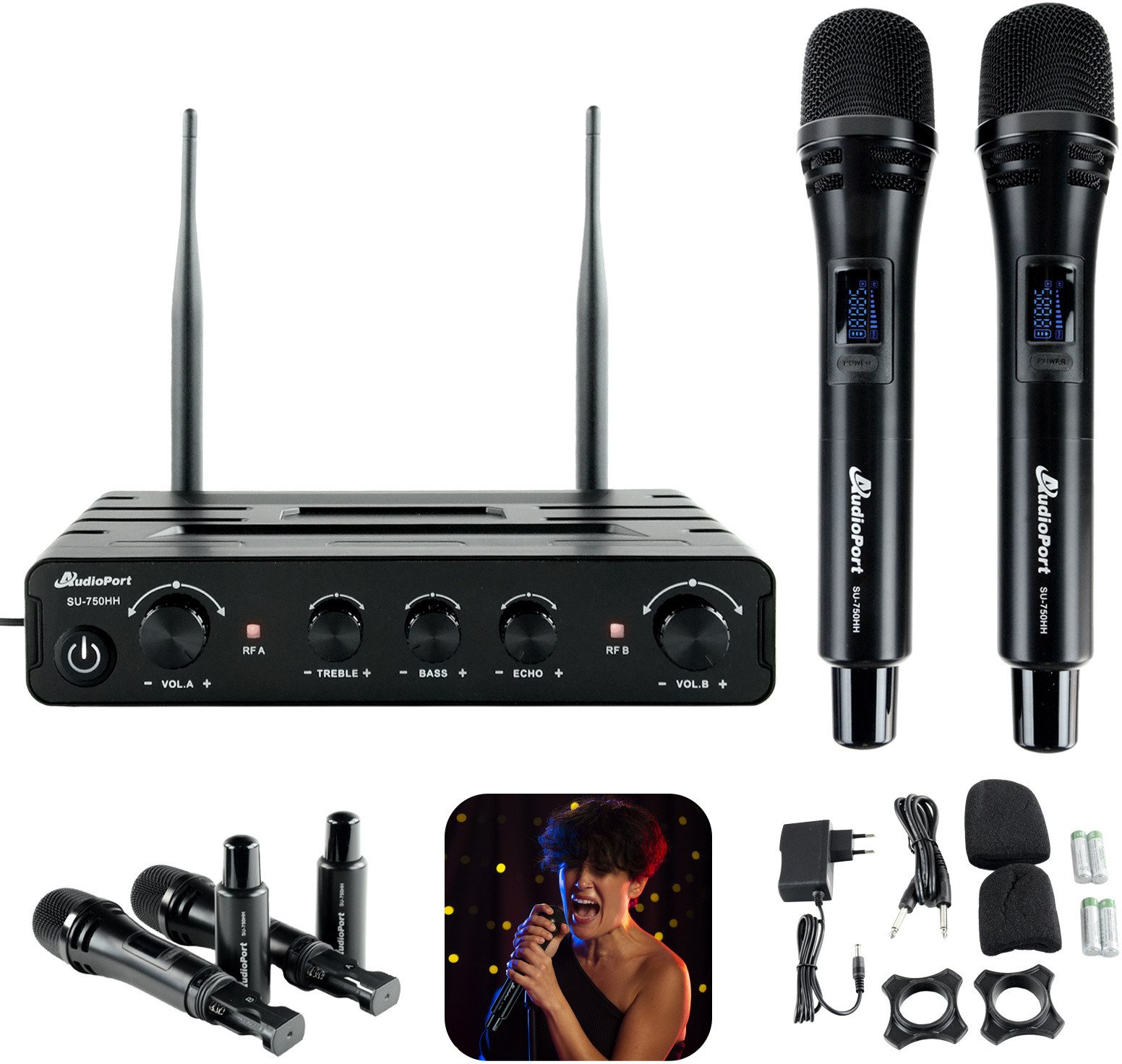 Zestaw mikrofonów bezprzewodowych doręcznych UHF+ stacja Audioport SU-750HH one size
