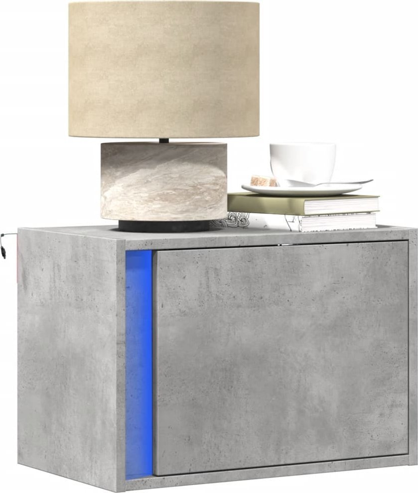 vidaXL Wisząca szafka nocna z podświetleniem LED, szarość betonu