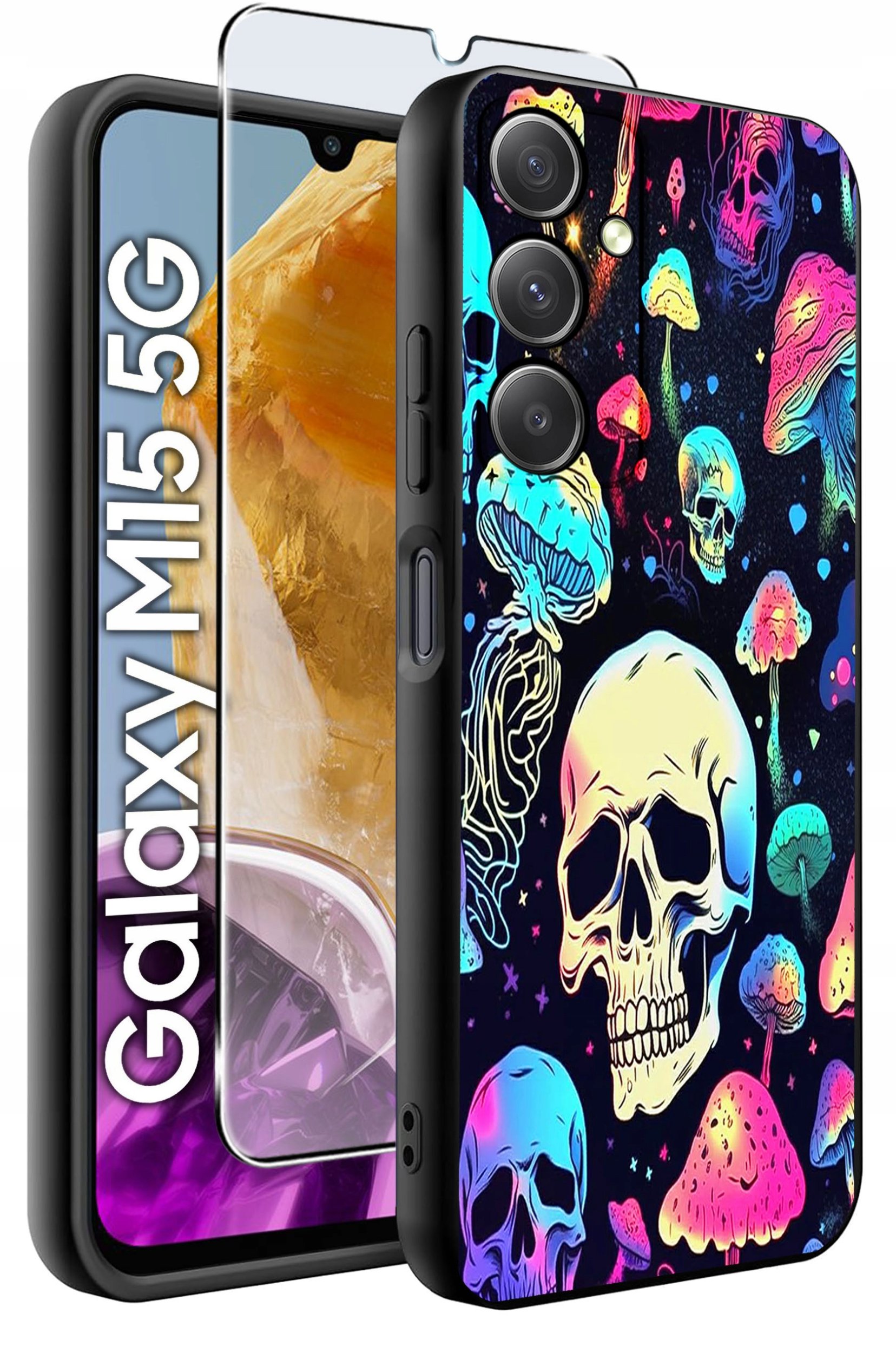 ETUI do Samsung M15 5G WZORY | SILIKONOWE MATT CASE + SZKŁO HARTOWANE 9H