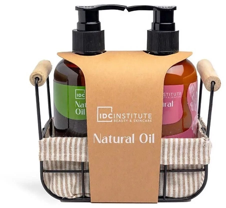 Rinkinys Idc Intitute Natural Oil moterims: dušo želė, 250 ml + kūno losjonas, 250 ml + krepšelis, 1 vnt.