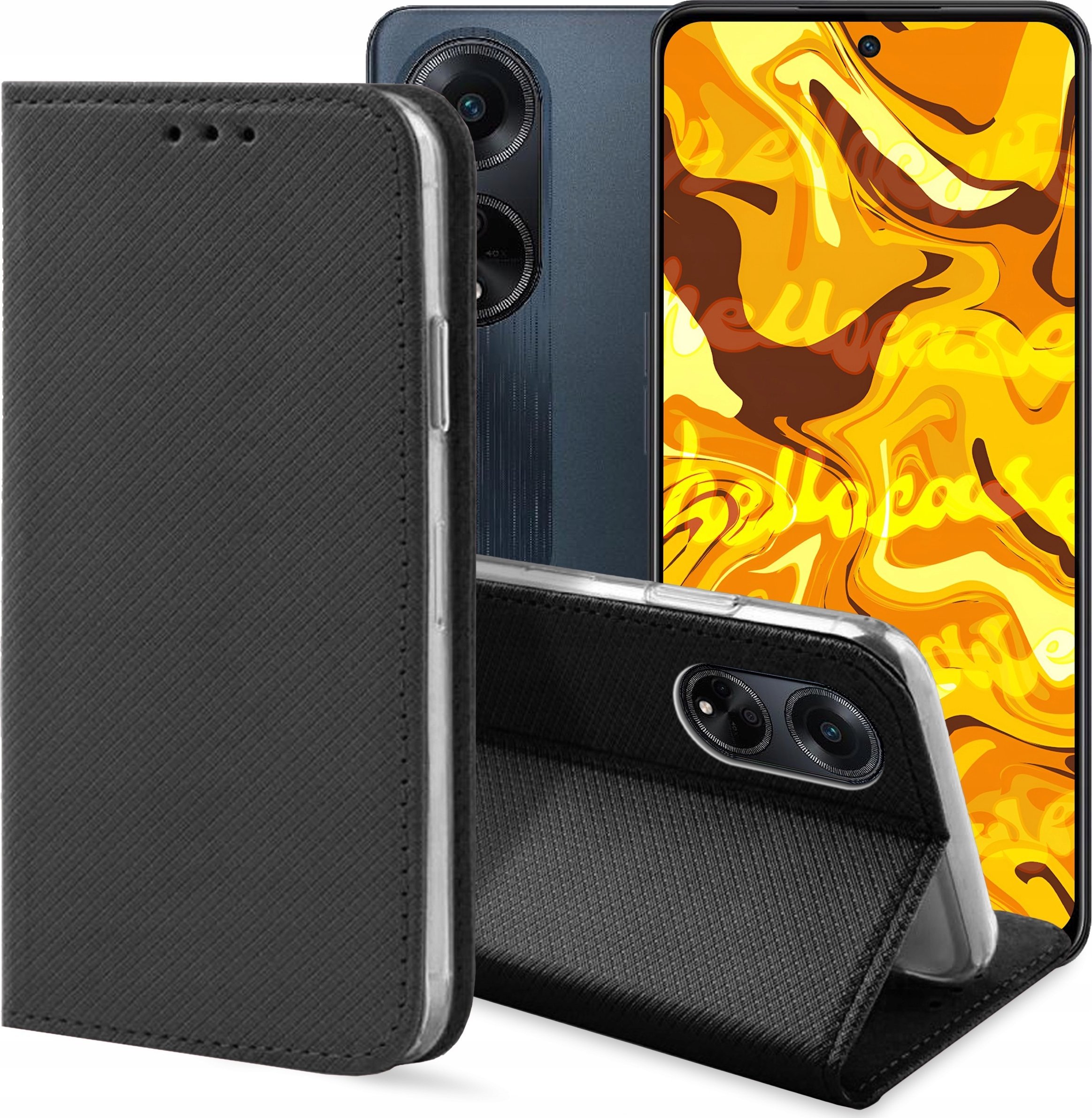 Hello Case ETUI Z KLAPKĄ DO OPPO A98 5G CZARNE ZAMYKANE MAGNETYCZNE KABURA FUTERAŁ