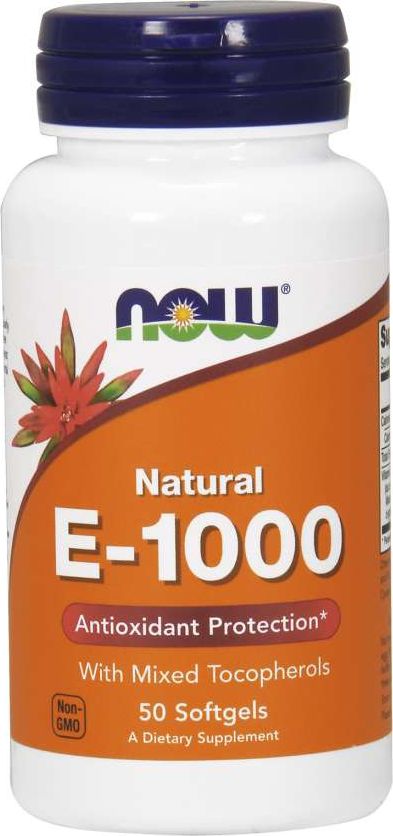 NOW Foods NOW Foods - Witamina E-1000, Naturalna, Mieszane Tokoferole, 50 kapsułek miękkich