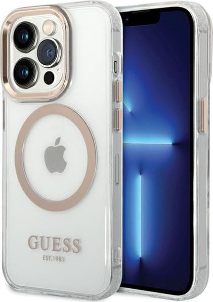 Guess GUHMP15LHTRMD iPhone 15 Pro 6.1" złoty/gold hard case Metal Outline Magsafe