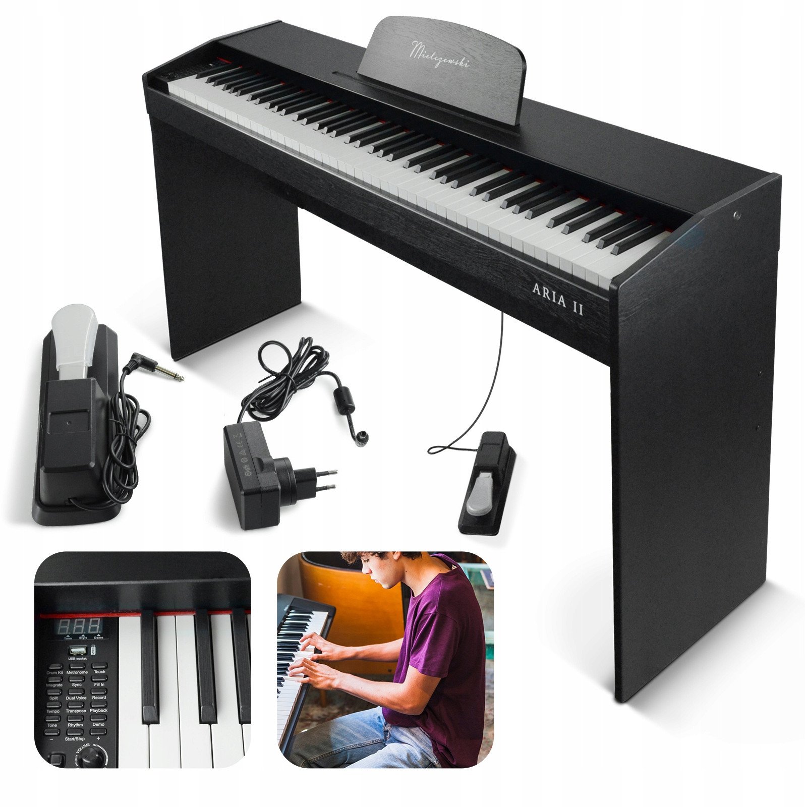 Pianino cyfrowe 88 klawiszy ze statywem Aria II Mielczewski one size