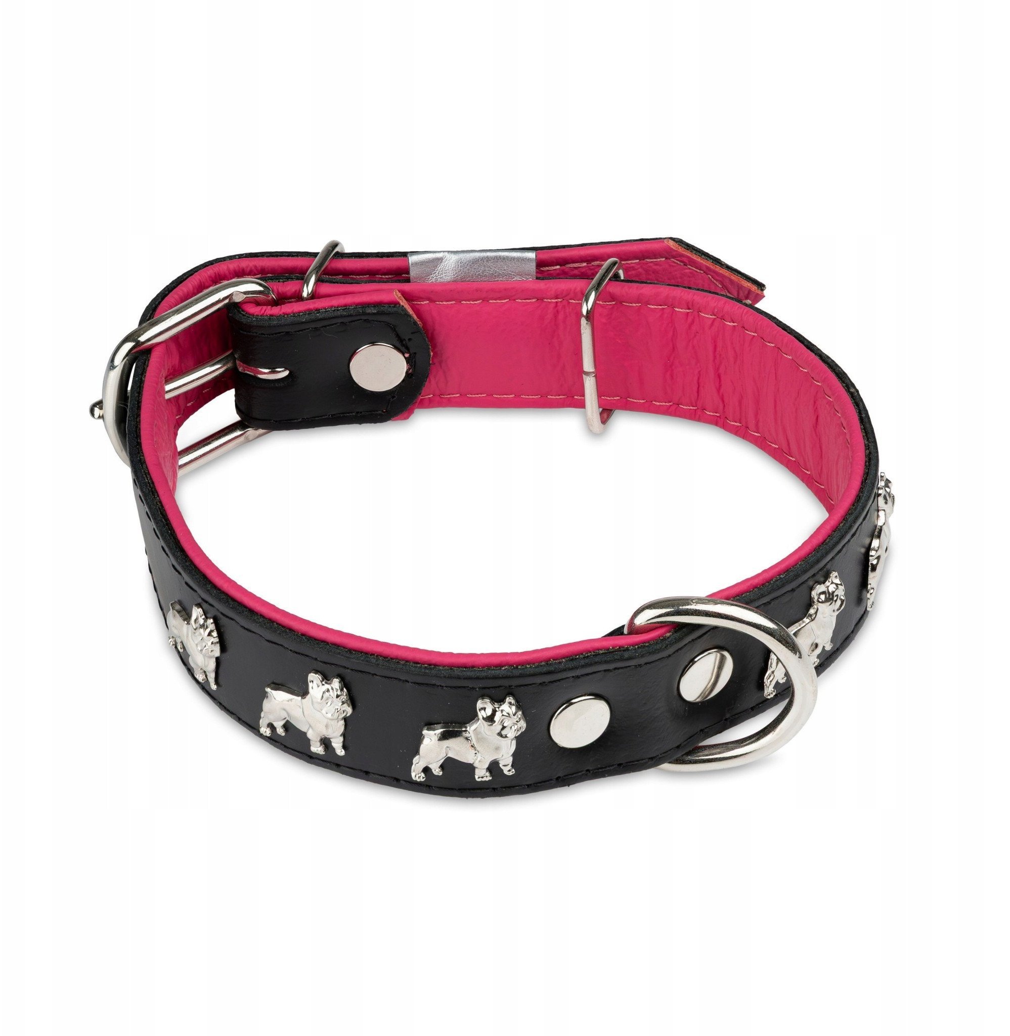 Obro�a dla psa, wz�r super bulldog franciski, 30MM/55CM czarno/r�owa