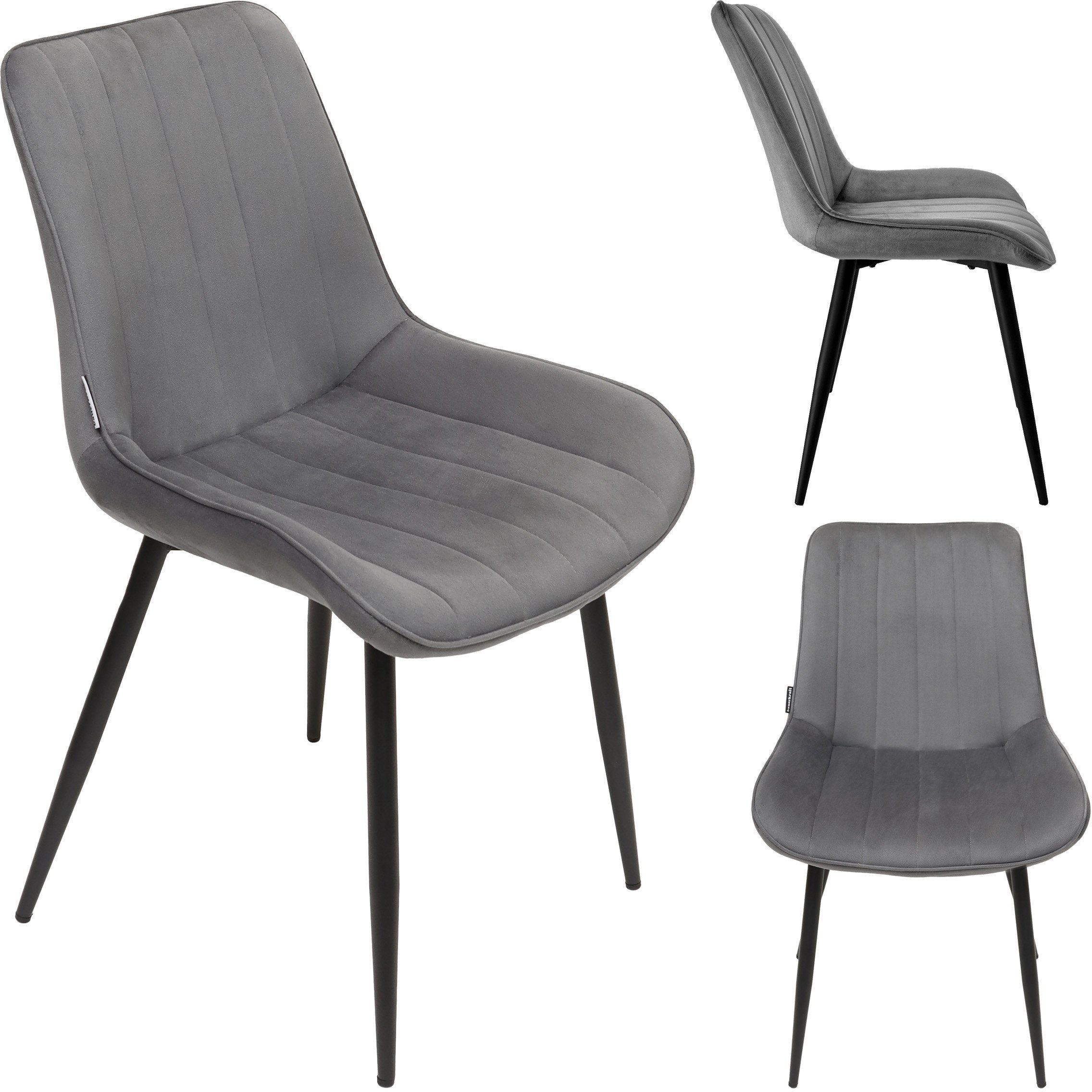 Krzesło tapicerowane welurowe do salonu jadalni velvet loft grafitowe