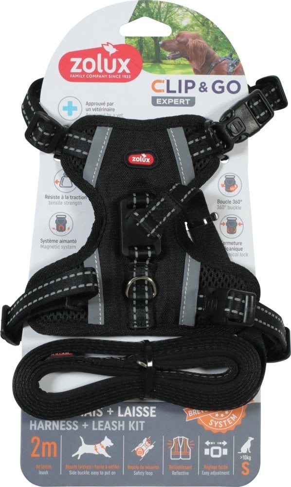 ZOLUX Zestaw szelki + smycz dla psa CLIP&GO S czarny