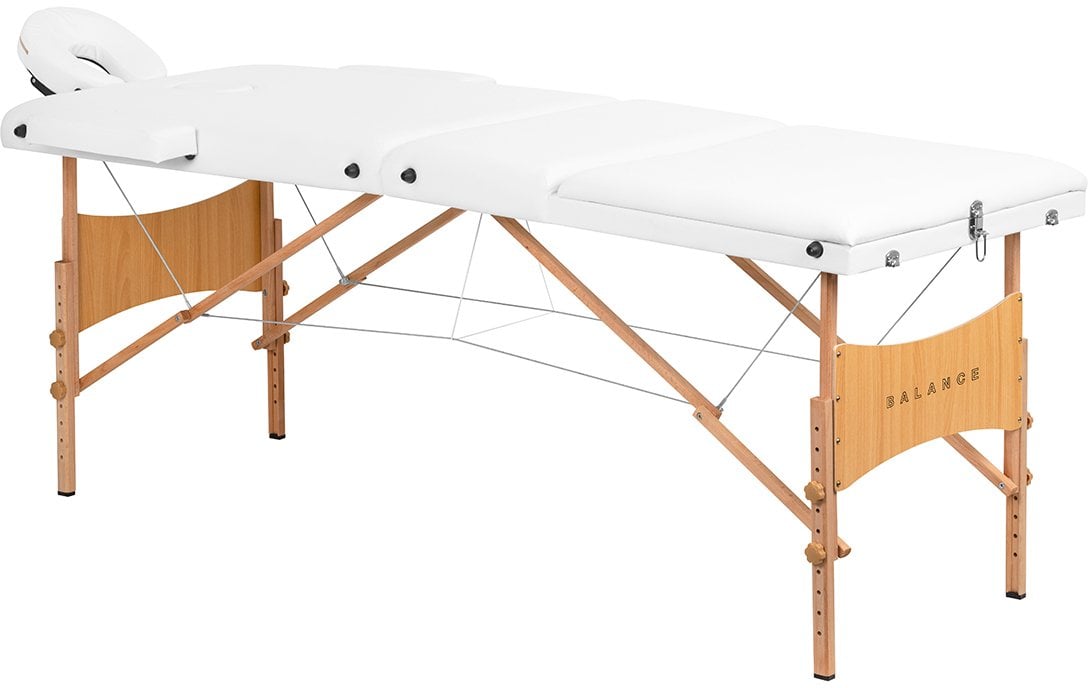 Stół składany do masażu drewniany Balance Lux 3 segmentowy 190x70 biały