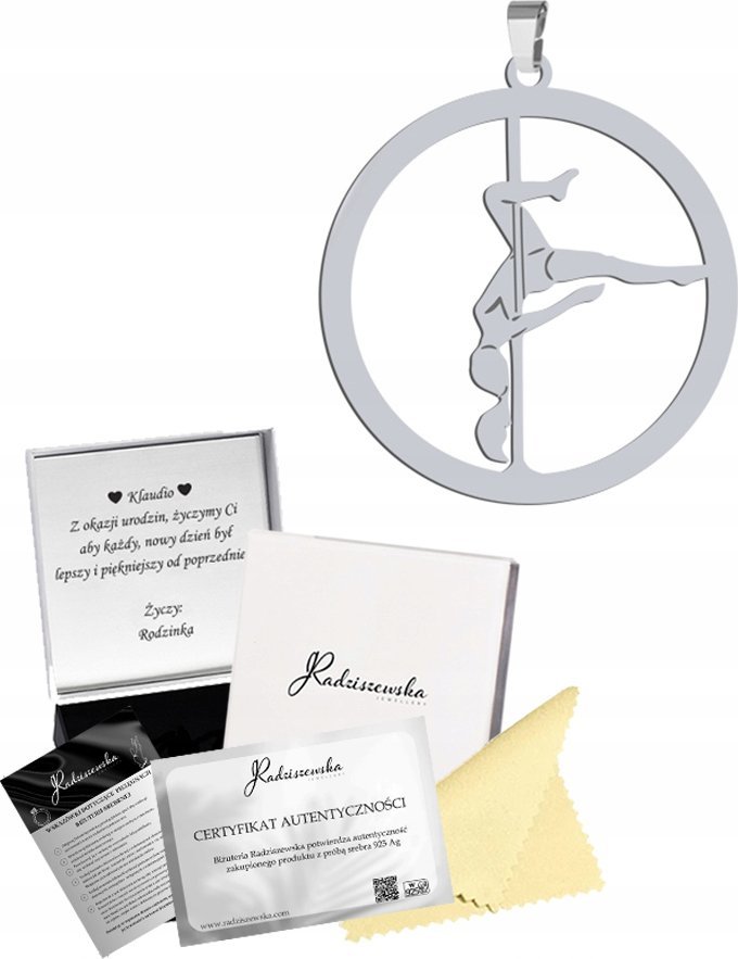 Radziszewska Jewellery Zawieszka Srebrna Pole Dance 925 Prezent Biżuteria GRAWER DEDYKACJA GRATIS