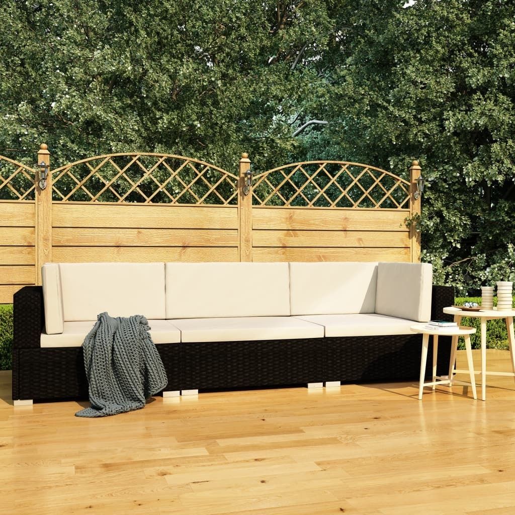 vidaXL 3 częściowa sofa ogrodowa z poduszkami, rattan PE, czarny (47264)