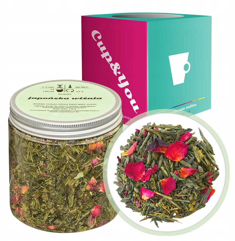 Herbata zielona JAPOŃSKA WIŚNIA kwiat wiśni upominek podarunek 120g - sypana liściasta herbata PREMIUM Cup&You