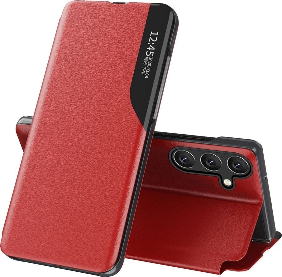 Hurtel Eco* Leather View Case etui do Samsung Galaxy S24 FE z klapką i podstawką - czerwone