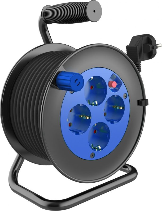 Orno Przedłużacz bębnowy, 4 gniazda 2P+Z (schuko), kabel PVC H05VV-F 3x1.0mm2, długość - 30m, Termik, Przesłony torów prądowych.