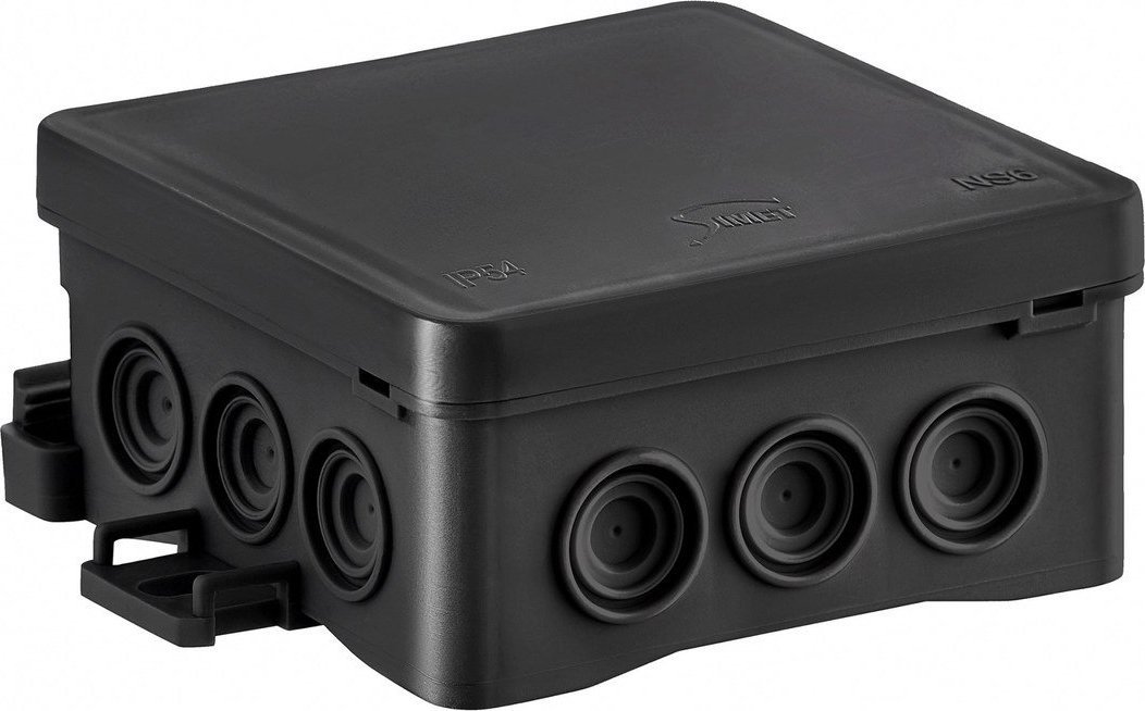 Simet Puszka naścienna 85x40x85mm z dławnicą zintegrowaną samozatrzaskowa seria FASTBOX&ampHOOK czarna IP54 NS6 35346107