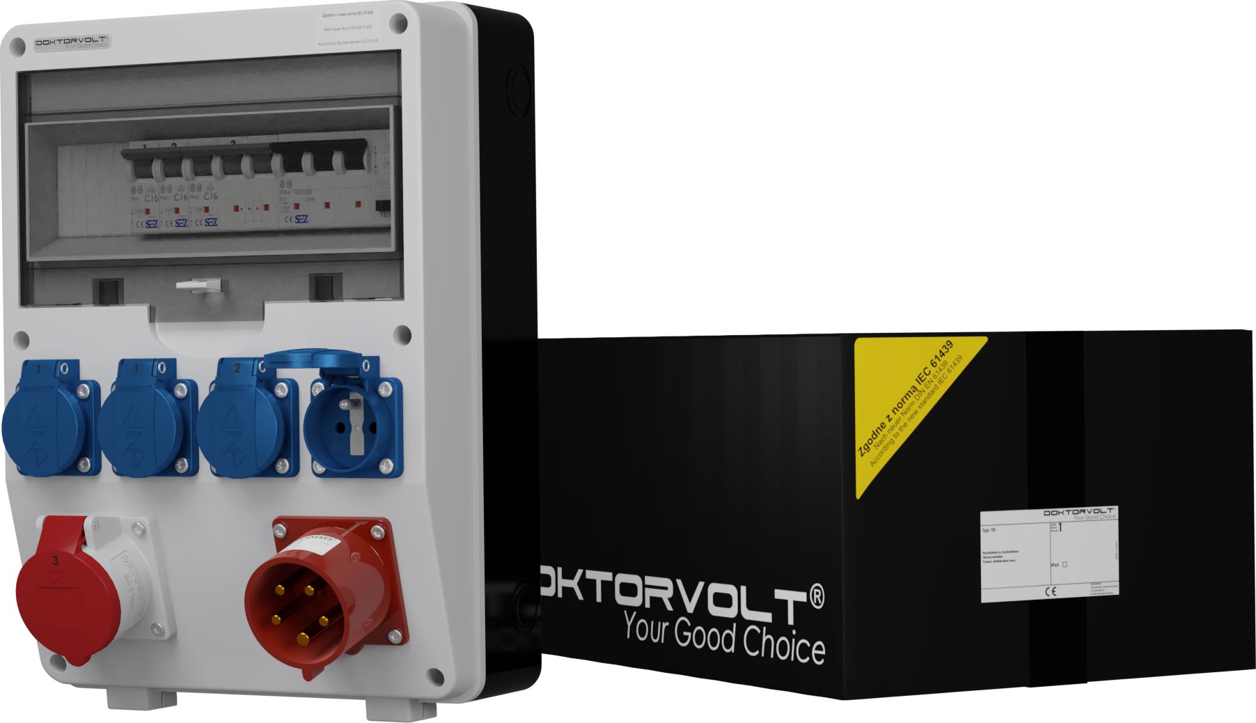 Doktorvolt Rozdzielnica budowlana z gniazdem odbiornikowym TD-S/FI 32A 16A 4x230V Doktorvolt 0212