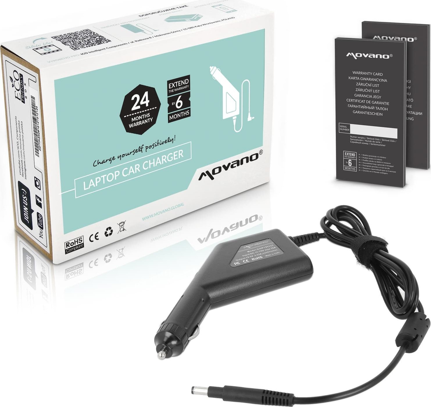 Zasilacz do laptopa Movano Zasilacz samochodowy Movano 19.5v 3.33a (4.8x1.7) 65W do HP