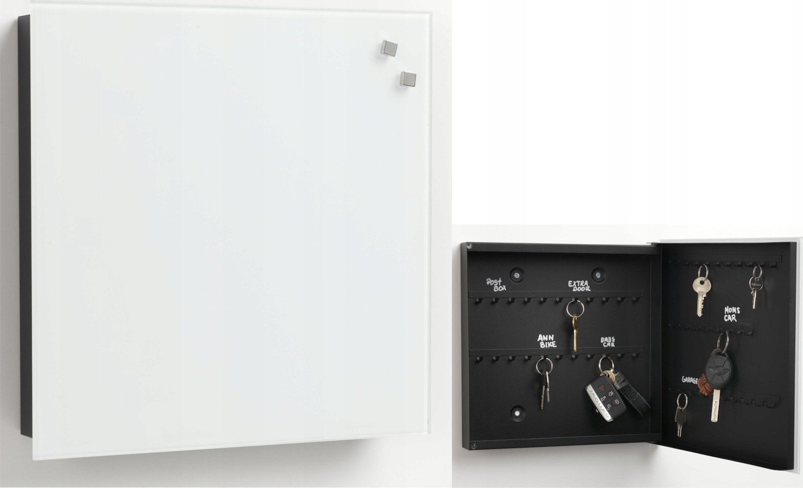 NAGA Nøgleskab med magnetisk glaslåge hvid Hvid 30x5x30mm (1stk)