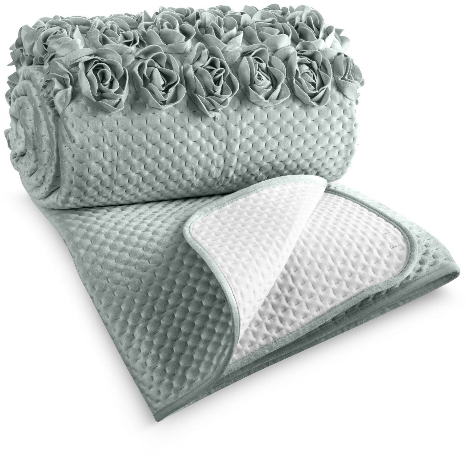 Narzuta welwetowa ROSES 220x240 cm miętowa z aplikacją róż