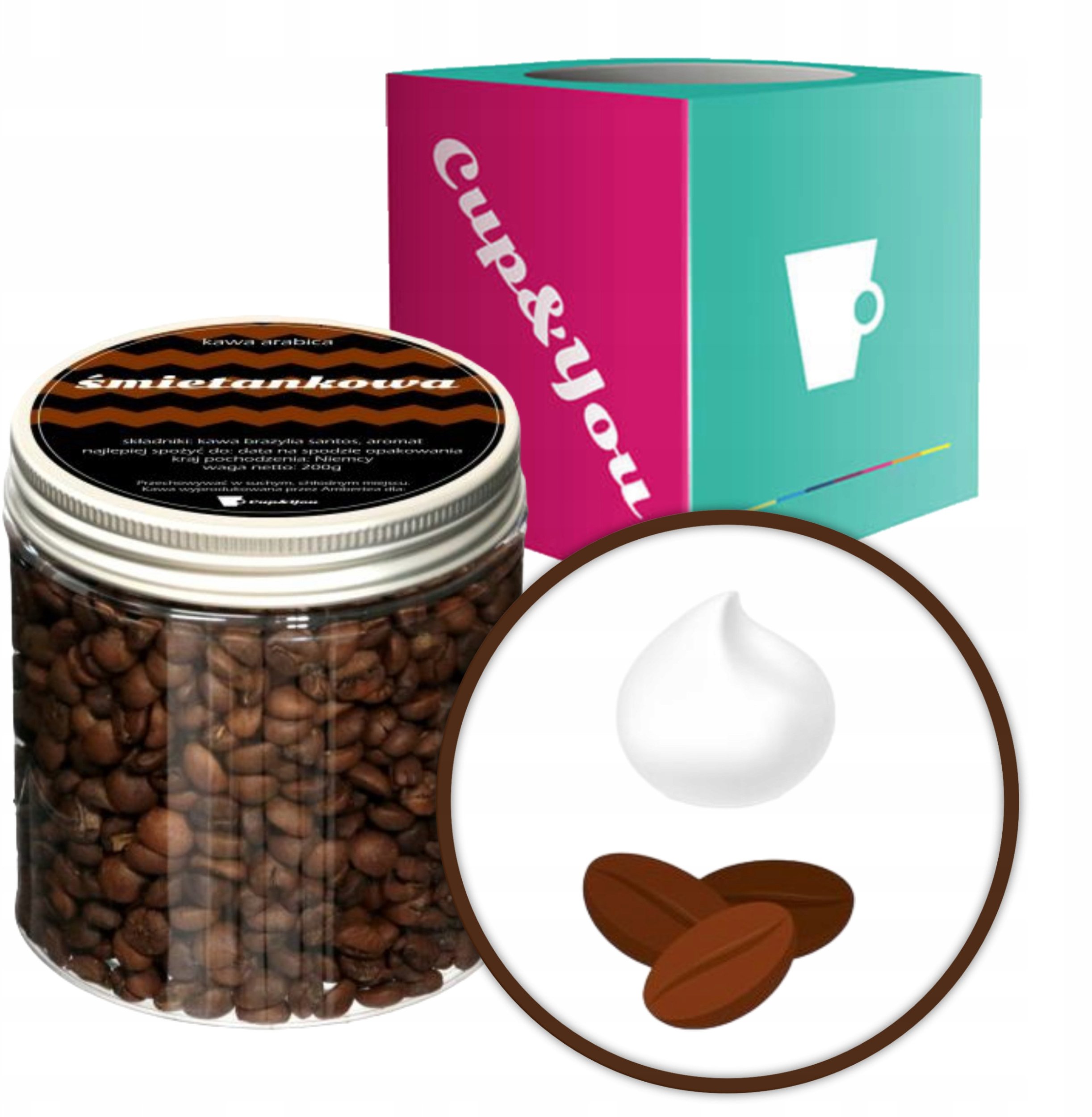 Kawa aromatyzowana o smaku ŚMIETANKOWYM ziarnista ARABICA Cup&You 200g na prezent upominek dla kobiety mężczyzny faceta mamy taty żony męża