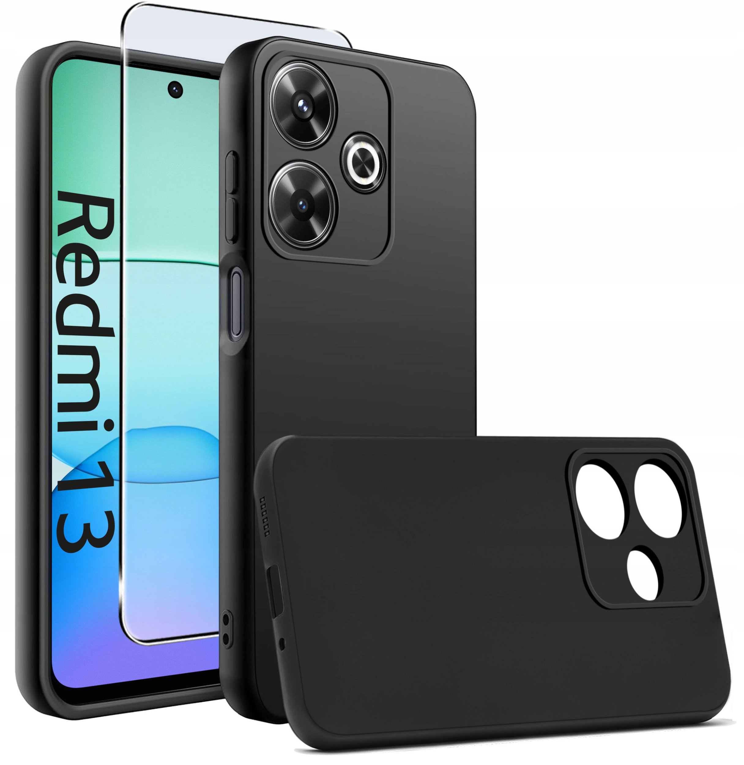 Etui do Xiaomi Redmi 13 4G silikonowe MATOWE CZARNE + Szkło ochronne 9H