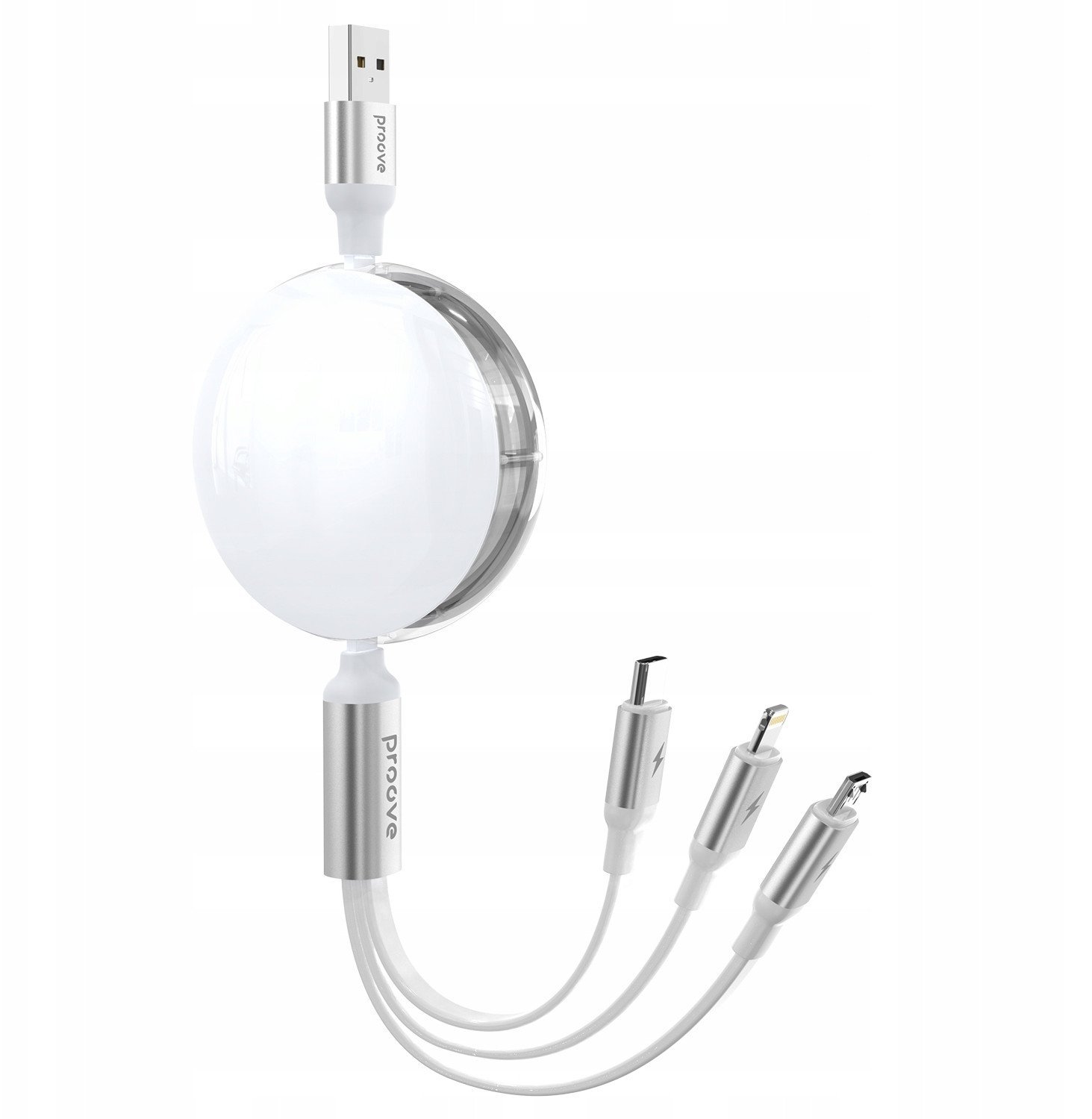 Kabel USB PROOVE USB-A - USB-C + microUSB + Lightning 1.2 m Biały (SB9453)