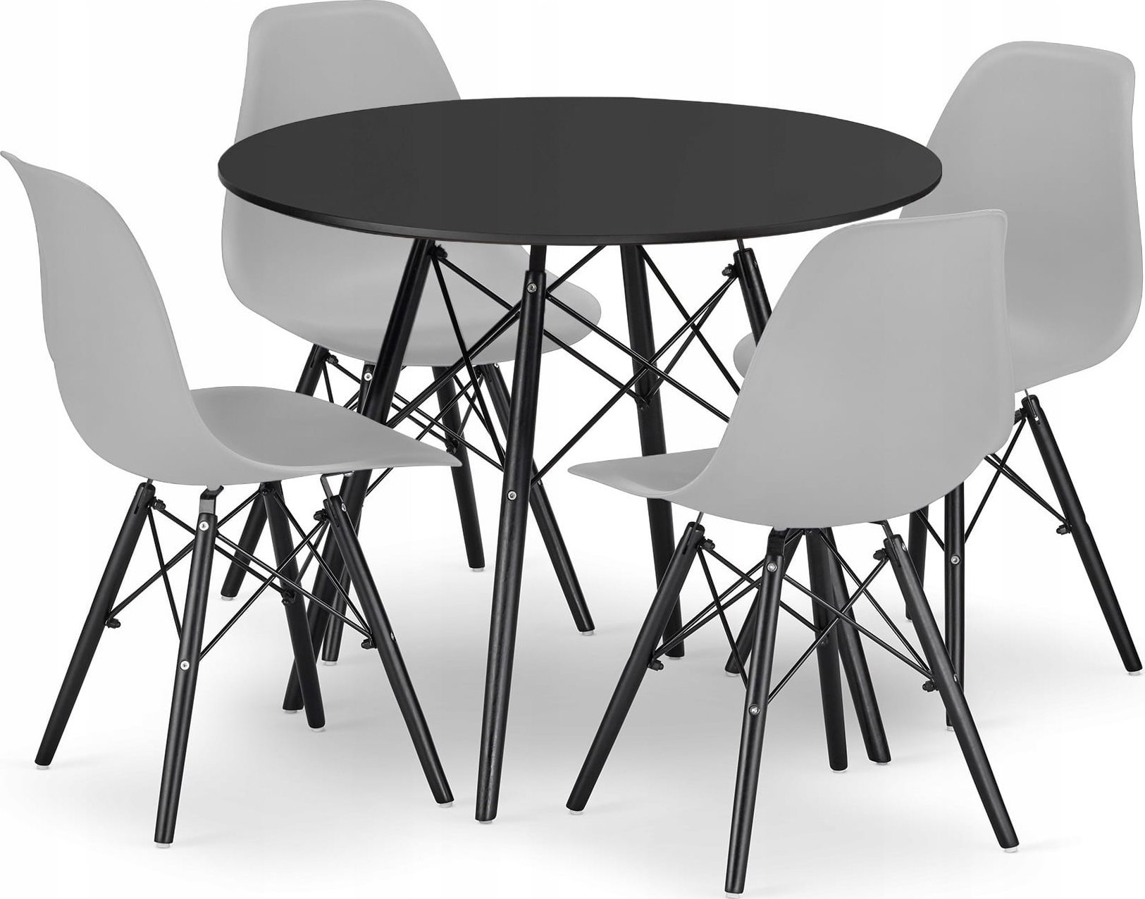 Leobert Zestaw stół okrągły TODI 80 czarny + 4 krzesła OSAKA szare