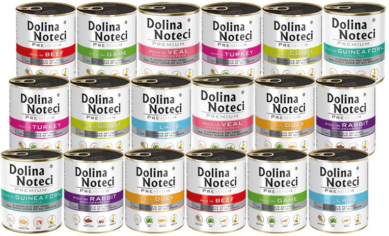 Mokra karma dla psa Dolina Noteci Premium mix smaków bez ryb i kurczaka zestaw 18 x 800 g