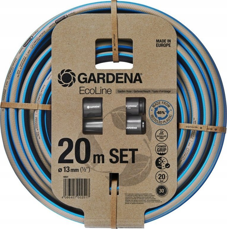 Gardena GARDENA EcoLine Hose 13mm (1/2"), 20 meters, with system parts (black/beige, 65% made from recycled material)