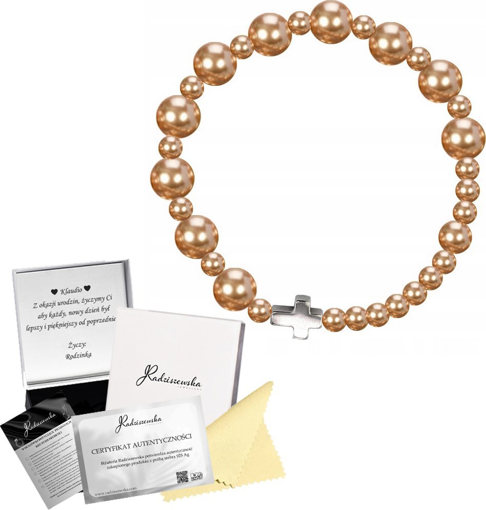 Radziszewska Jewellery BRANSOLETKA RÓŻANIEC NA RĘKĘ Z PEREŁ KRZYŻYK PREZENT DEDYKACJA GRATIS