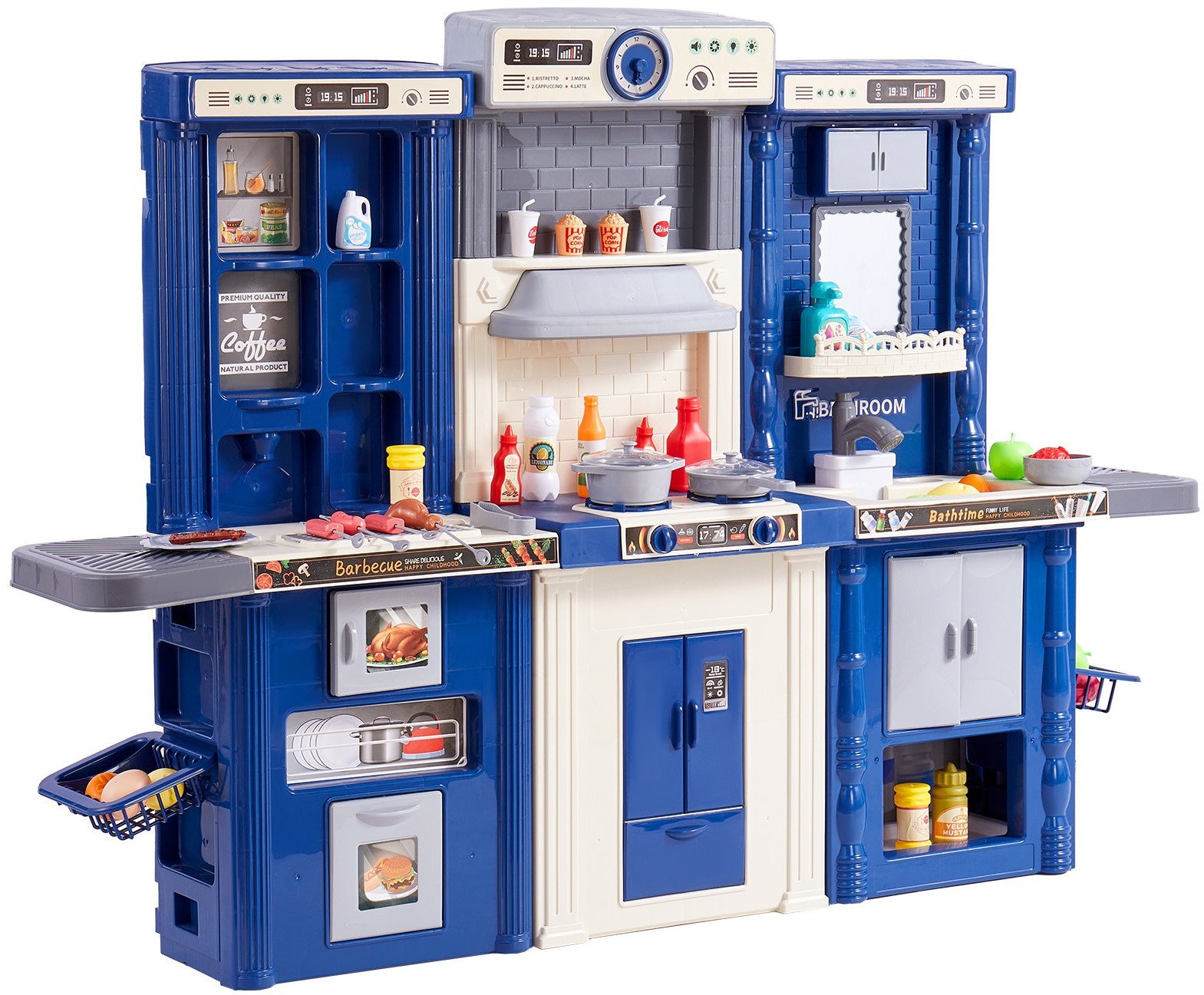 Kuchenka Zabawkowa 3w1 dla Dzieci z 74 Akcesoriami Niebieska