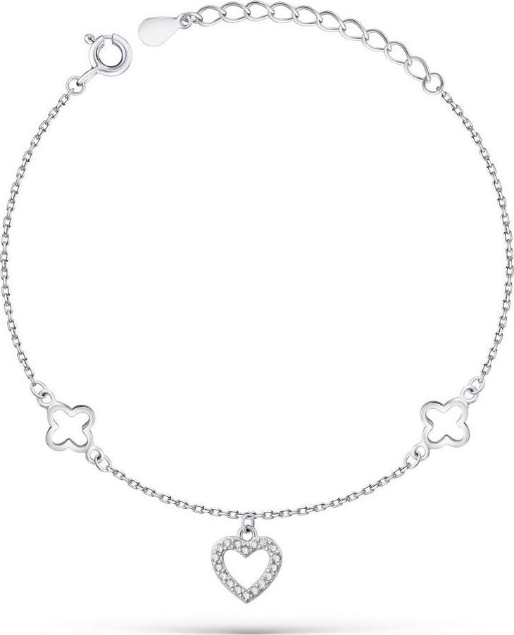 Irbis srebrna bransoletka z zawieszkami serce z cyrkoniami Uniwersalny