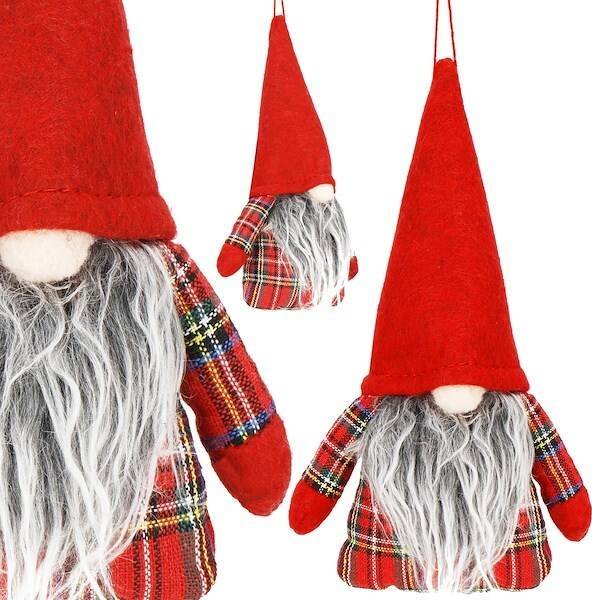 Springos Skrzaty 21 cm 2 szt. ozdoby świąteczne, krasnale zawieszki gnomy w kratkę UNIWERSALNY