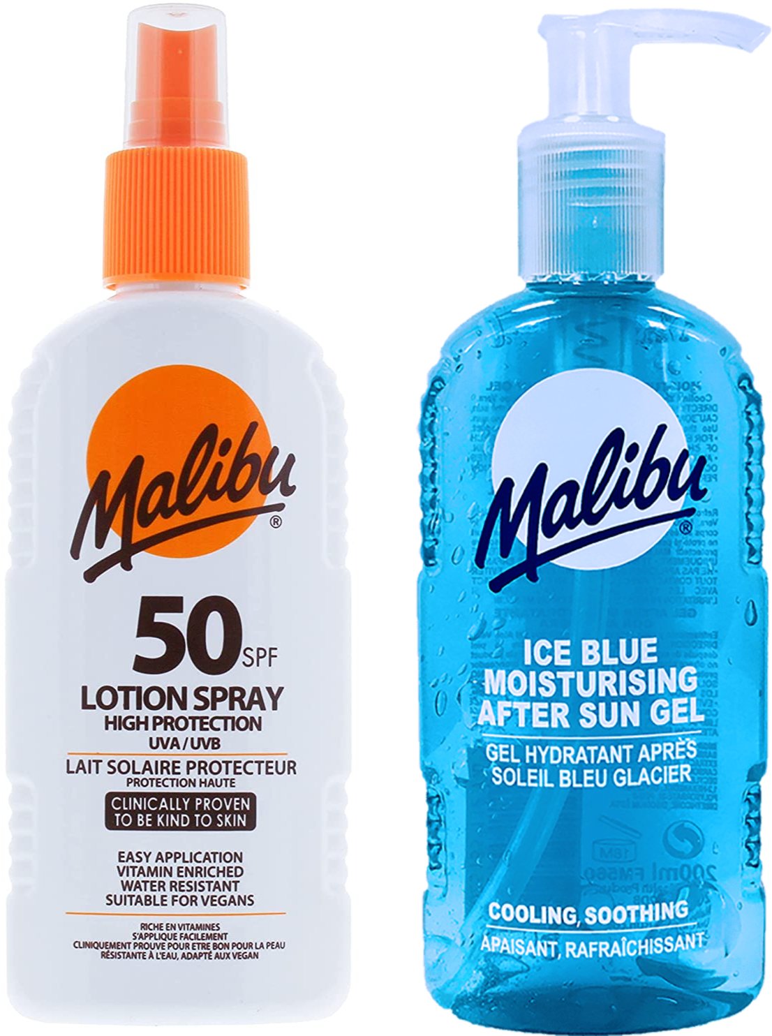 Malibu Wodoodporny Spray SPF50 200ml + Żel Po Opalaniu 200ml