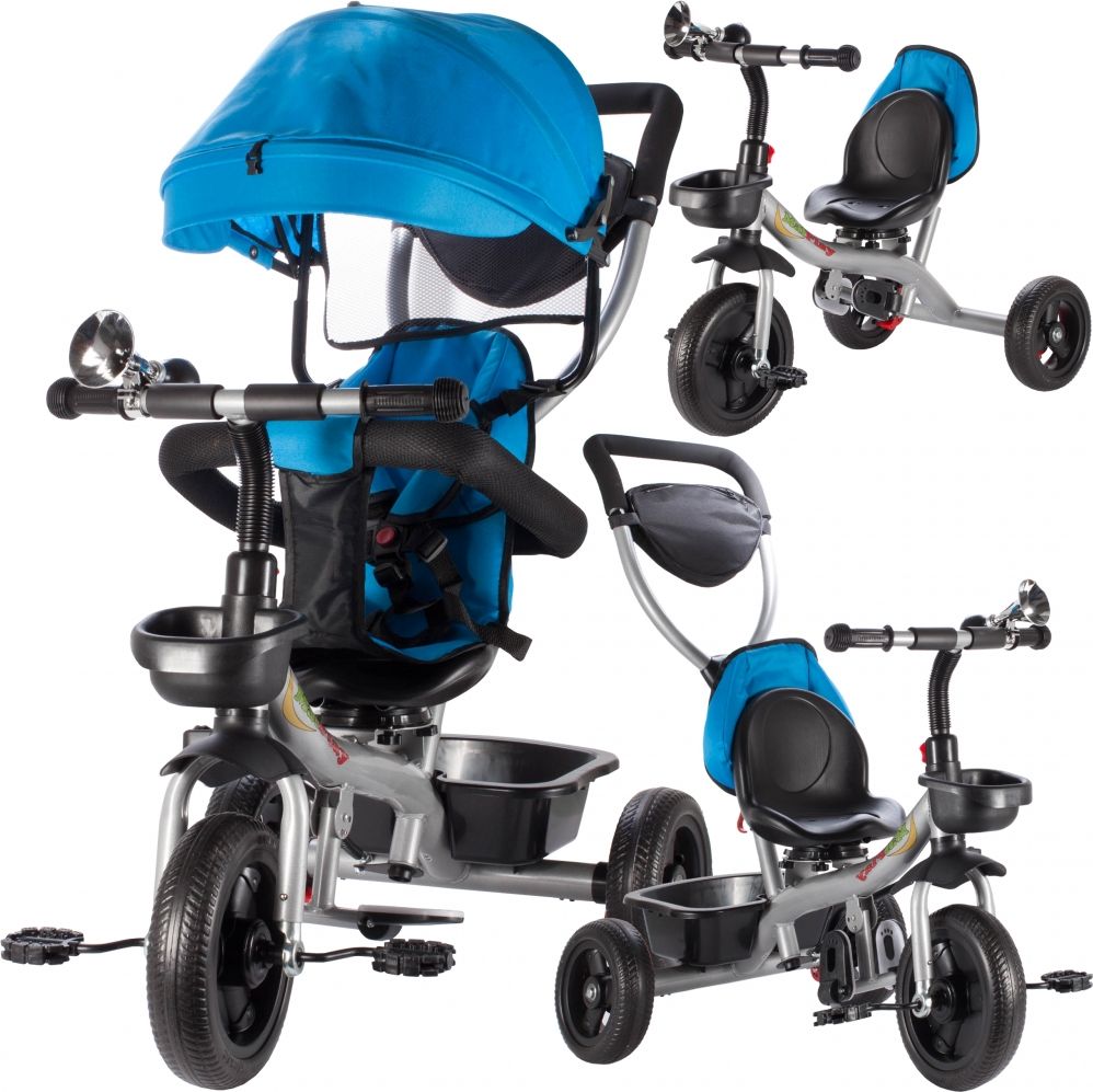 MalPlay Rowerek Trójkołowy Dziecięcy Multifunkcyjny Obracany Niebieski 3w1