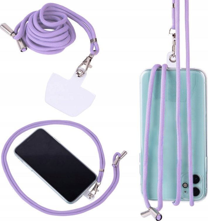 Hello Case UNIWERSALNA TASIEMKA SMYCZKA NA SZYJĘ DO TELEFONU SZNUREK FIOLETOWY 150 CM