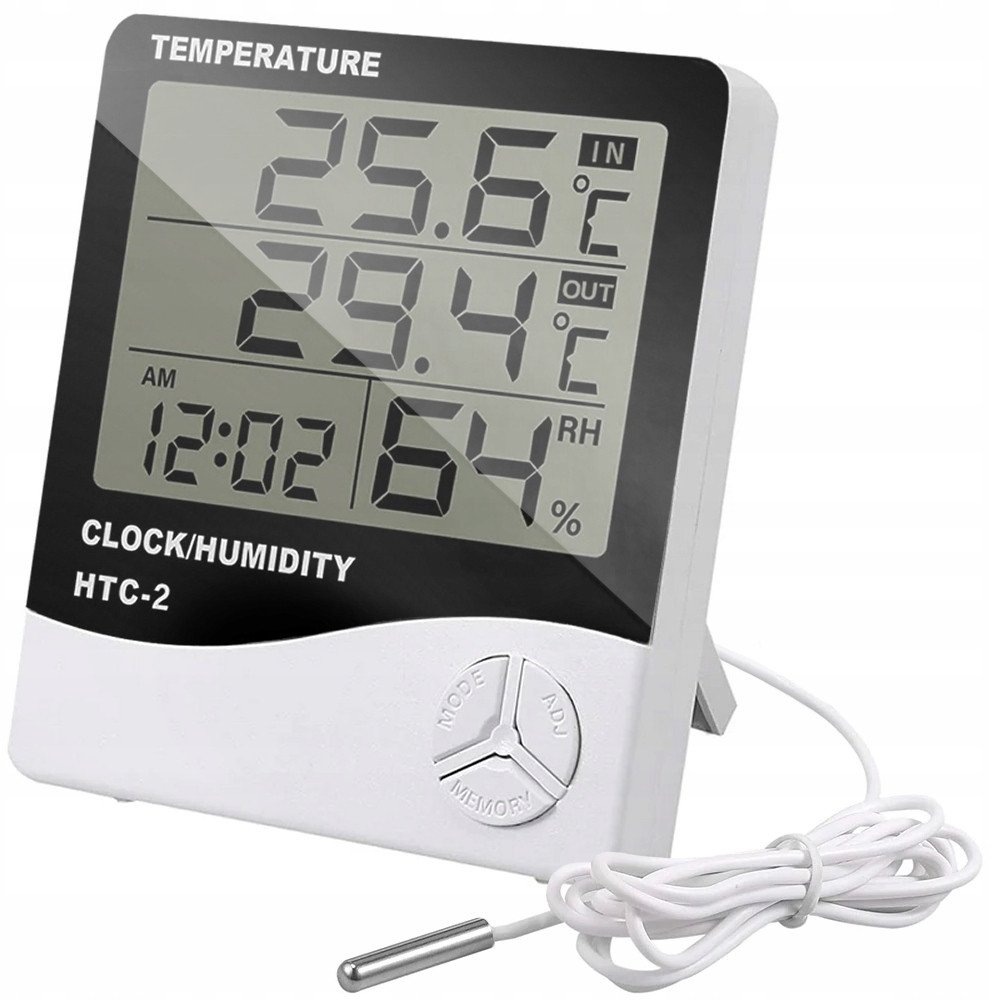 BEZPRZEWODOWA STACJA POGODY TERMO-HIGROMETR ZEWNĘTRZNA SONDA ZEGAR BUDZIK