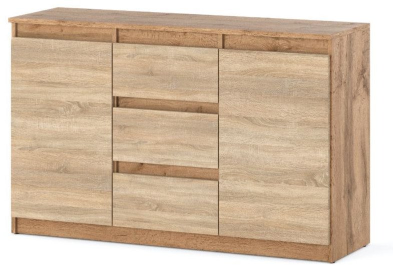 Komoda Drewniana 3 Szuflady 120cm Nowoczesna Duża Szafka Dąb Wotan Sonoma