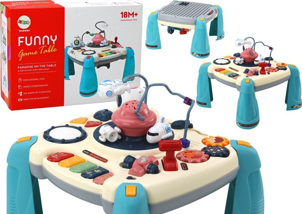 LeanToys Interaktywny Stoliczek Edukacyjny Panel Dziecięcy Pianinko Kosmos Niebieski