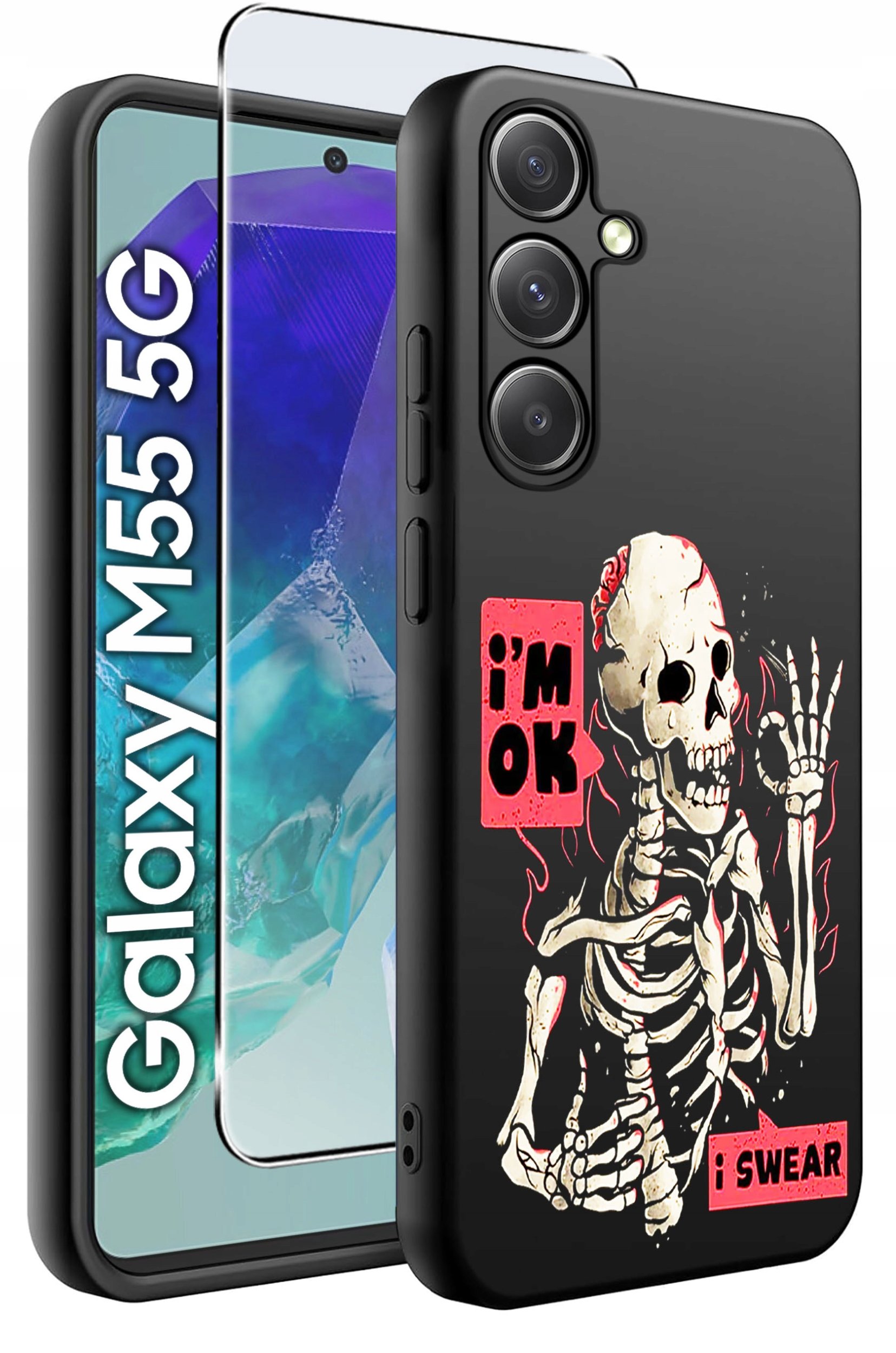 Etui do Samsung Galaxy M55 5G WZORY |SILIKONOWE MATT CASE + SZKŁO 9H