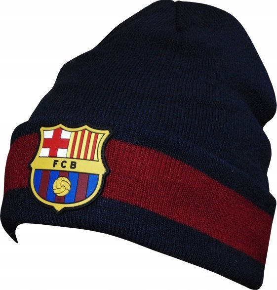 Czapka Zimowa FC Barcelona Gładka Granatowa Bordowa Barca Gumowy Herb Logo